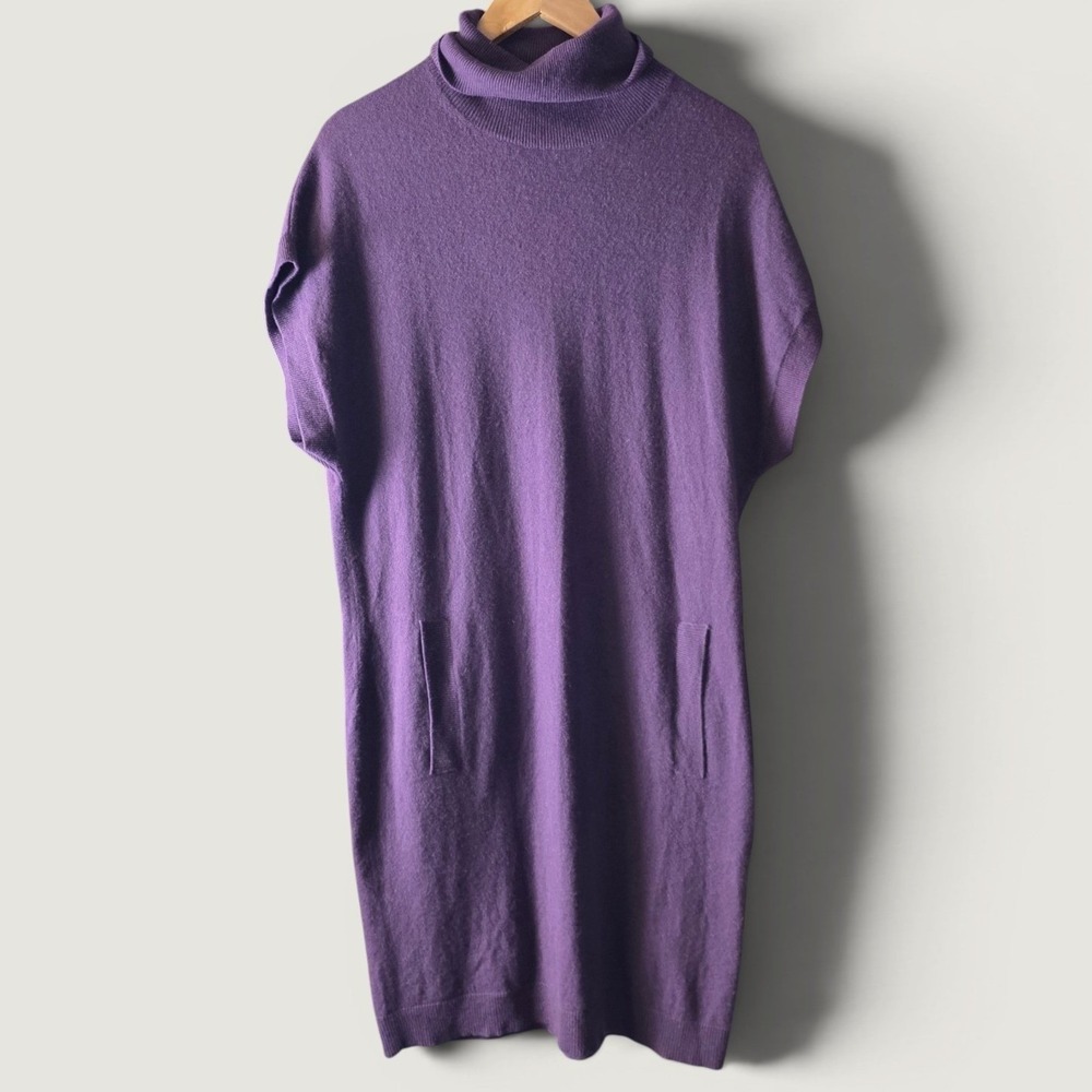 Barneys New York 100% Cashmere Sweater Dress L Purple Italy Turtleneck Pockets